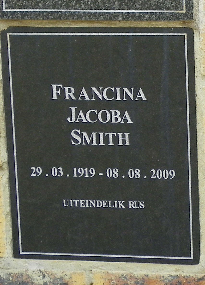 SMITH Francina Jacoba 1919-2009