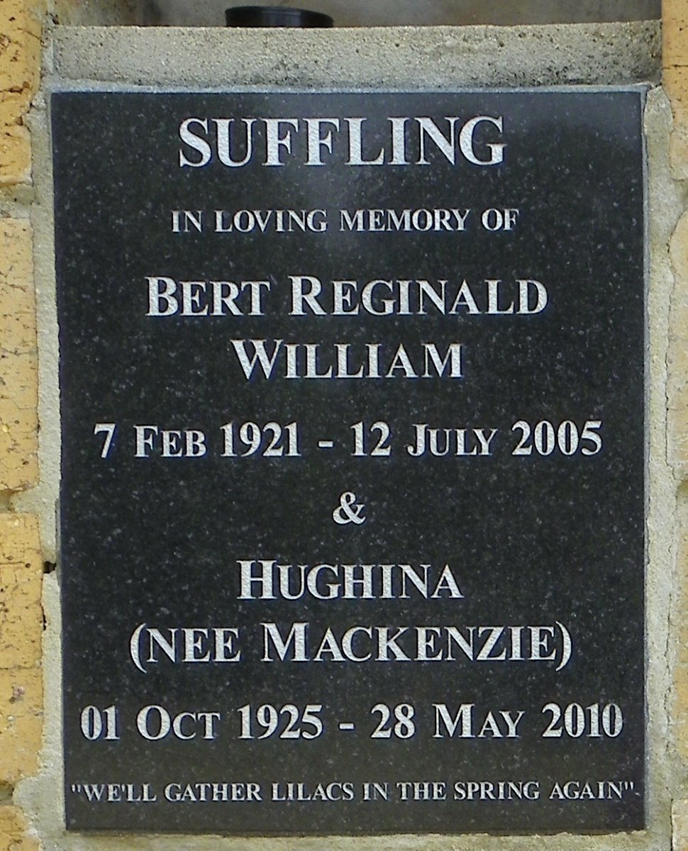 SUFFLING Bert Reginald William 1921-2005 &amp; Hughina MACKENZIE 1925-2010