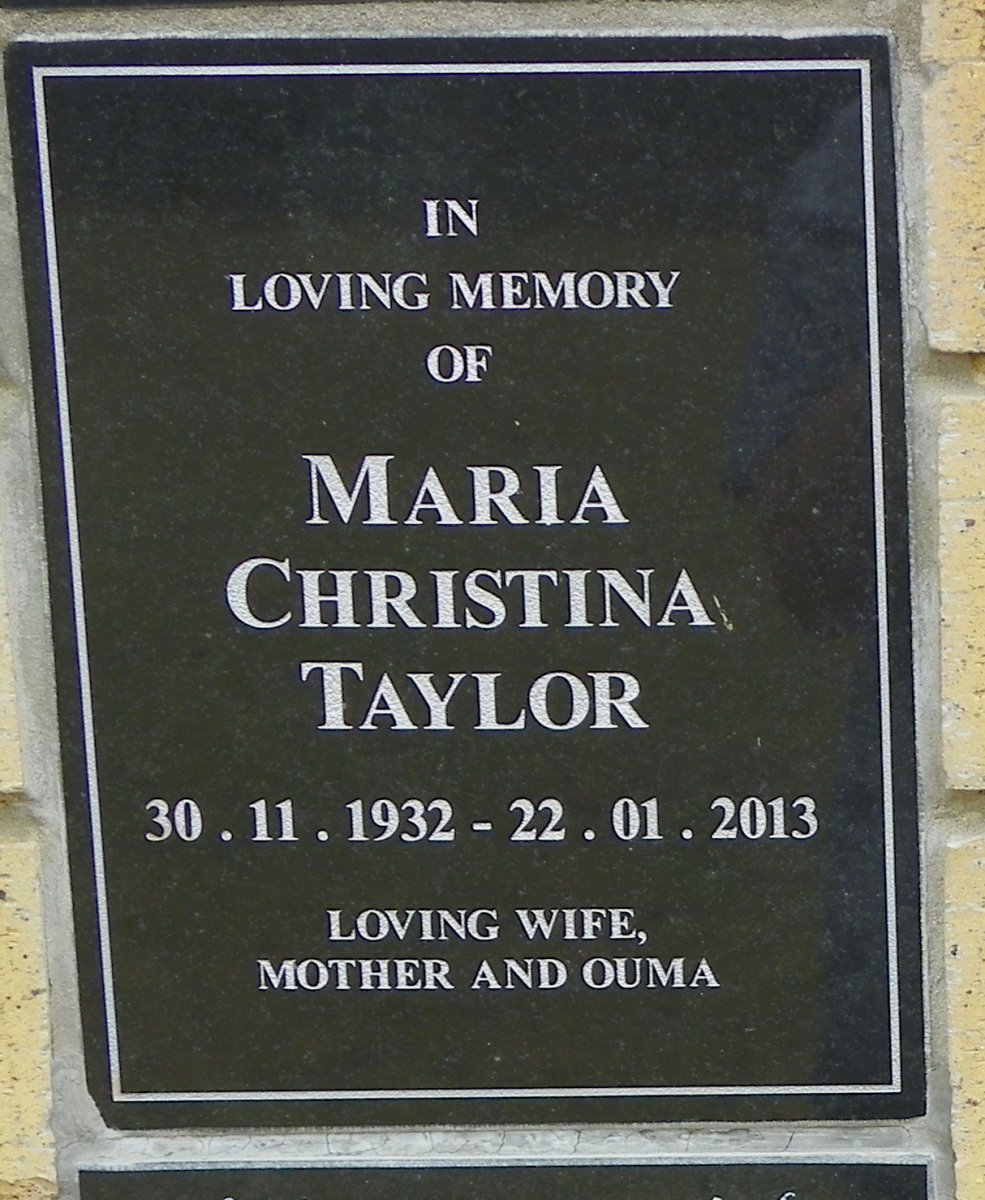 TAYLOR Maria Christina 1932-2013
