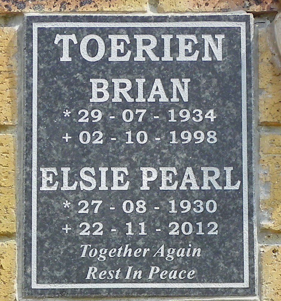 TOERIEN Brian 1934-1998 &amp; Elsie Pearl 1930-2012