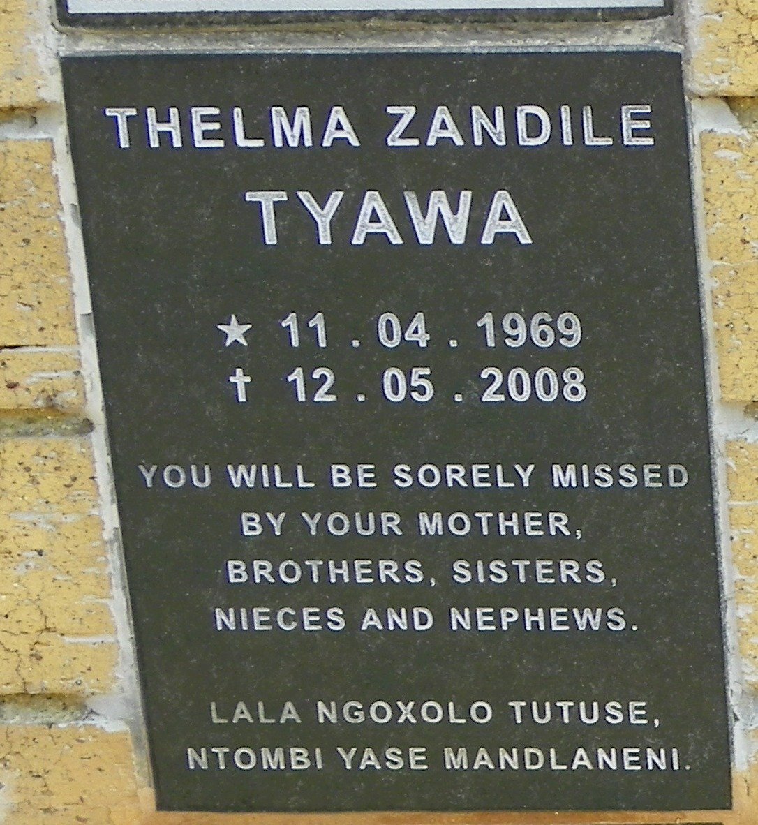 TYAWA Thelma Zandile 1969-2008