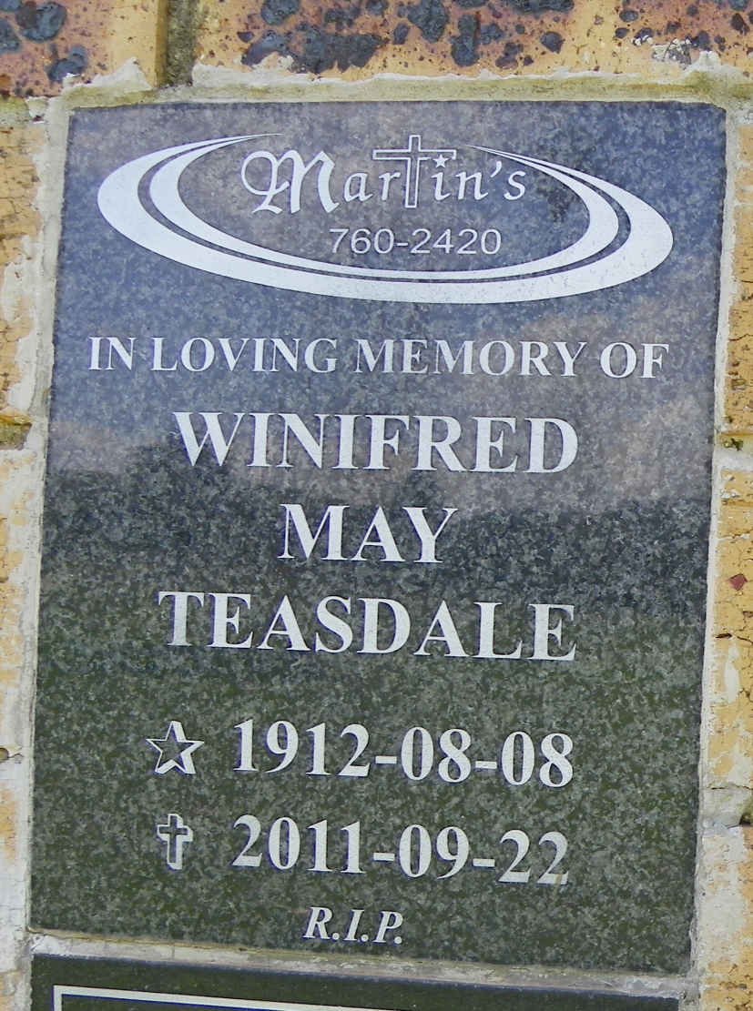TEASDALE Winifred May 1912-2011