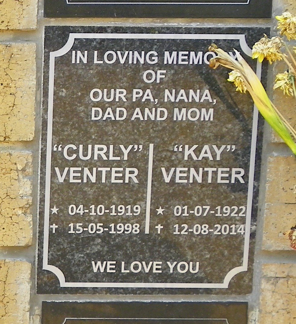 VENTER Curley 1919-1998 &amp; Kay 1922-2014