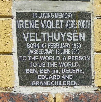 VELTHUYSËN Irene Violet Keresforth 1939-2010
