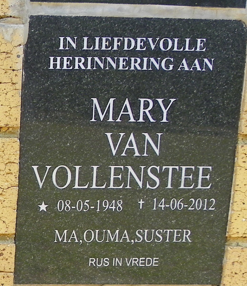 VOLLENSTEE Mary, van 1948-2012