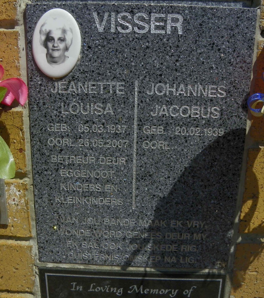 VISSER Johannes Jacobus 1939- &amp; Jeanette Louisa 1937-2007