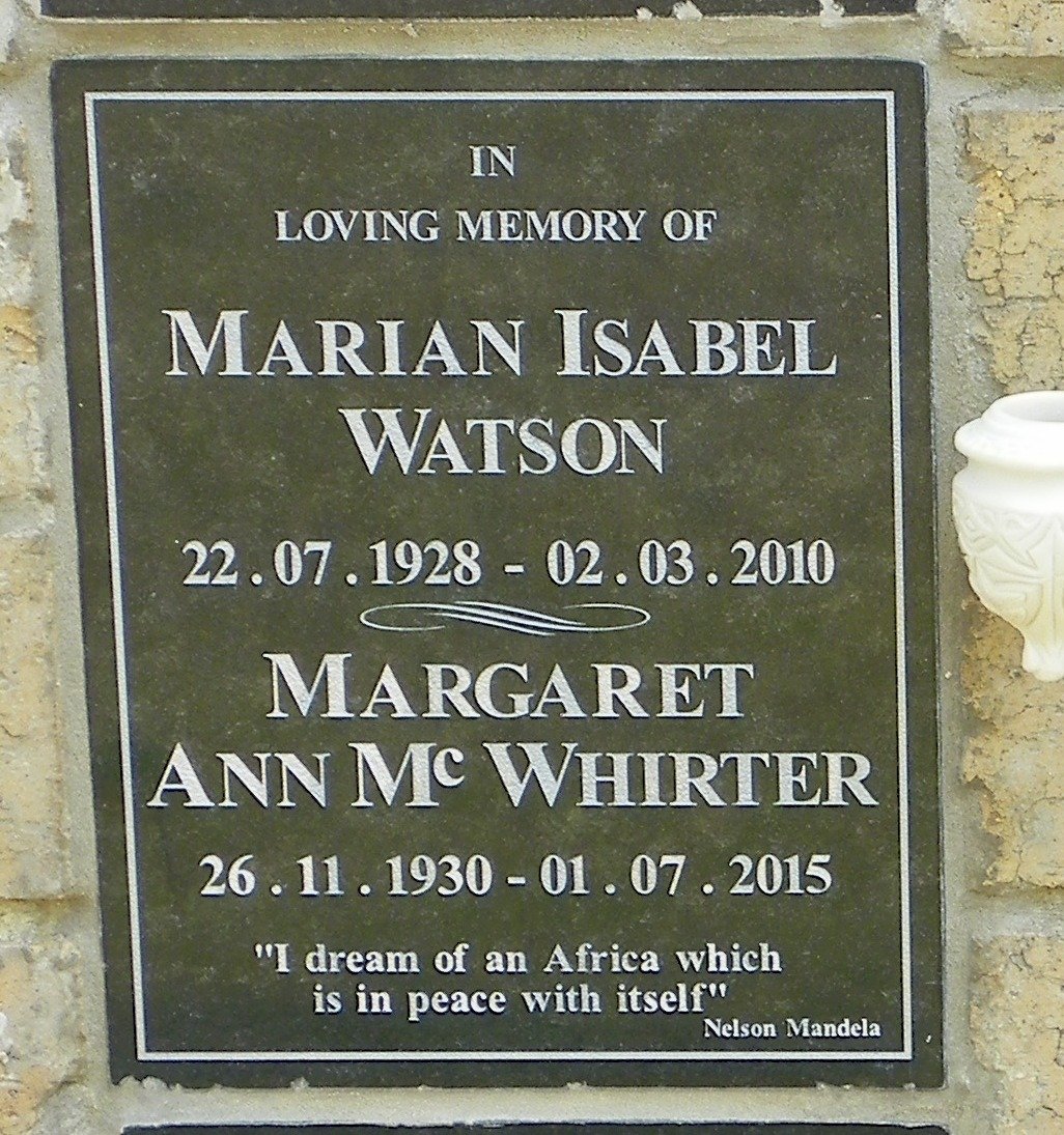 WATSON Marian Isabel 1928-2010 :: McWHIRTER Margaret Ann 1930-2015