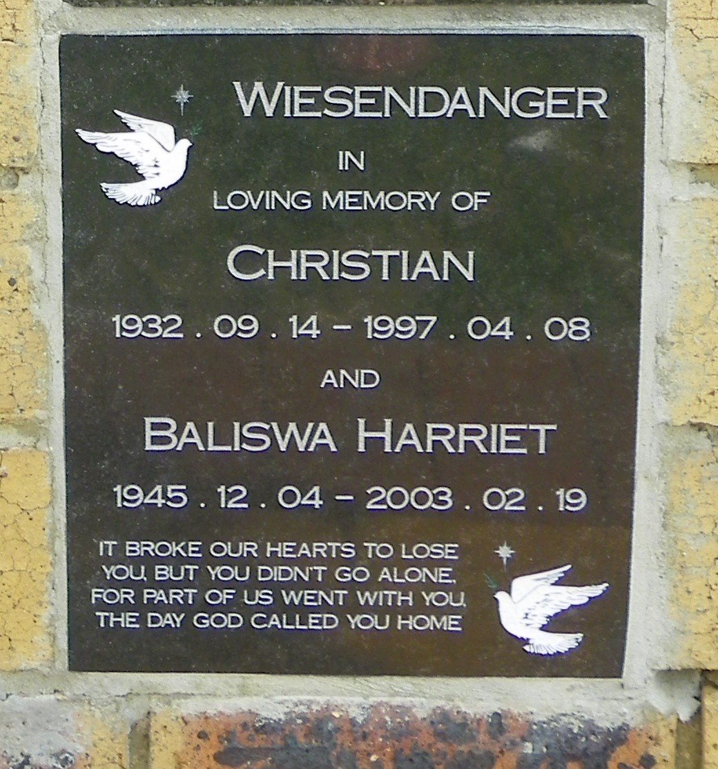 WIESENDANGER Christian 1932-1997 &amp; Baliswa Harriet 1945-2003