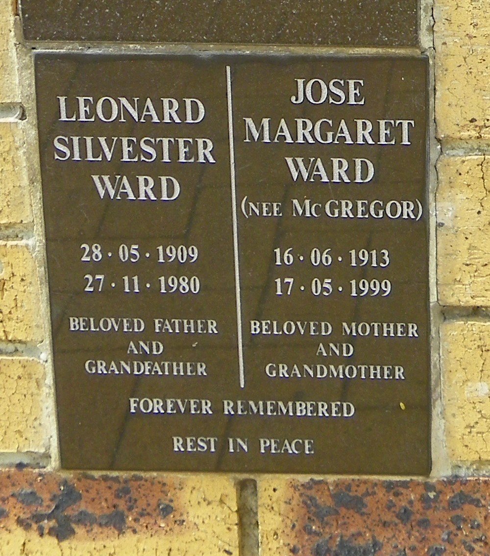 WARD Leonard Silvester 1909-1980 &amp; Jose Margaret McGREGOR 1913-1999