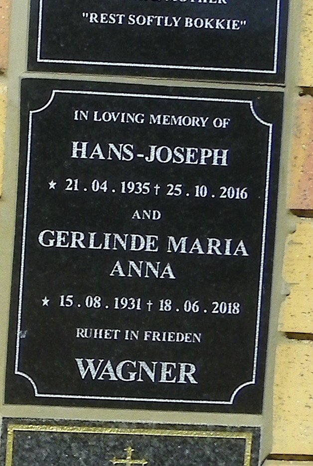 WAGNER Hans-Joseph 1935-2016 &amp; Gerlinda Maria Anna 1931-2018