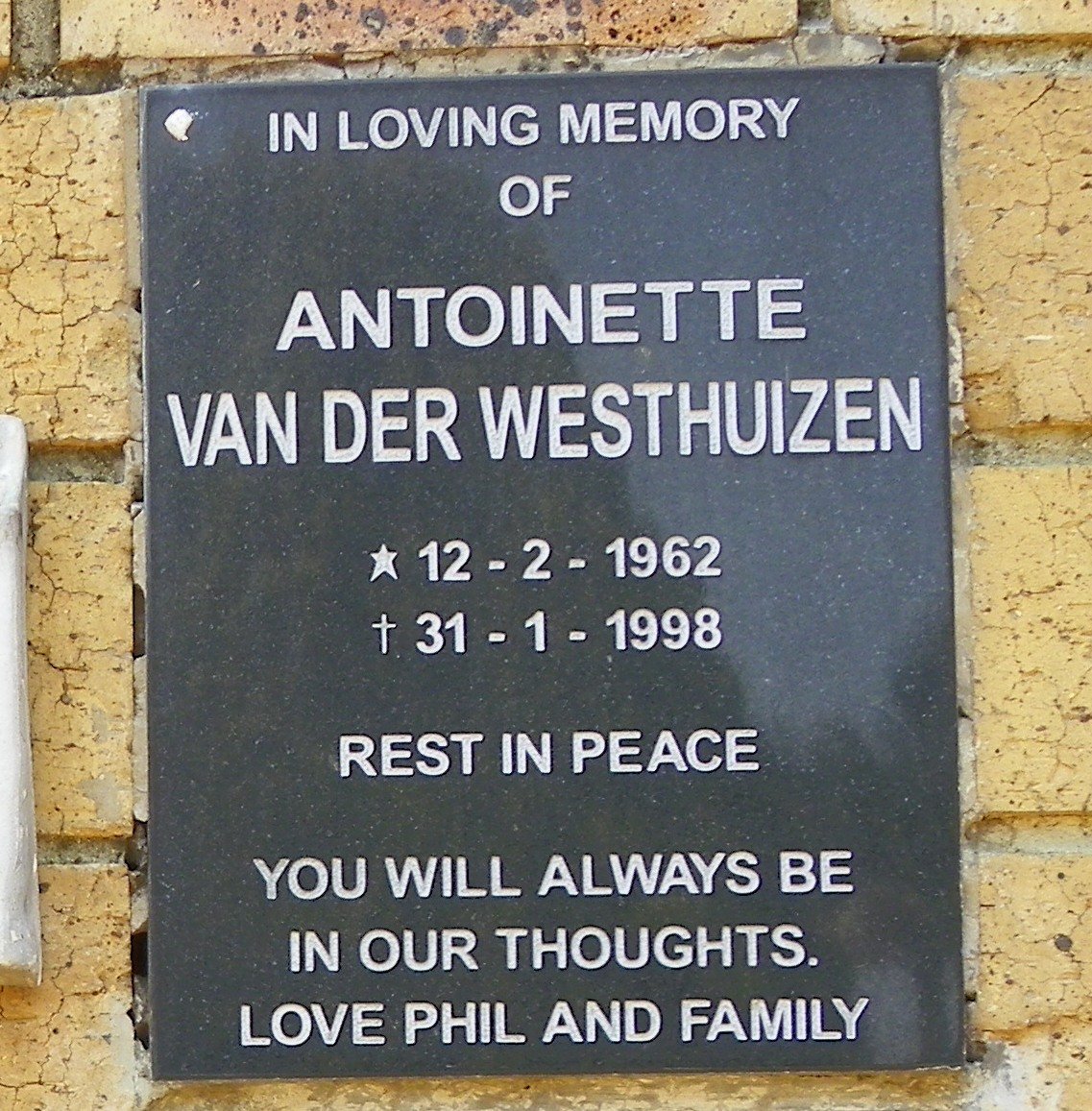 WESTHUIZEN Antoinette, van der 1962-1998