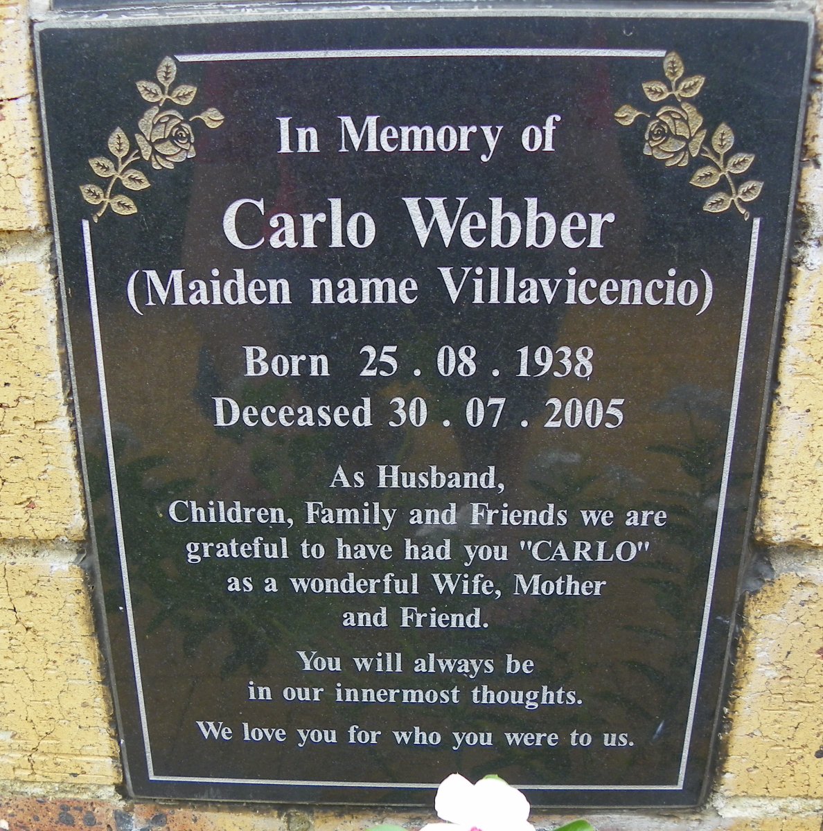 WEBBER Carlo nee VILLAVICENCIO 1938-2005