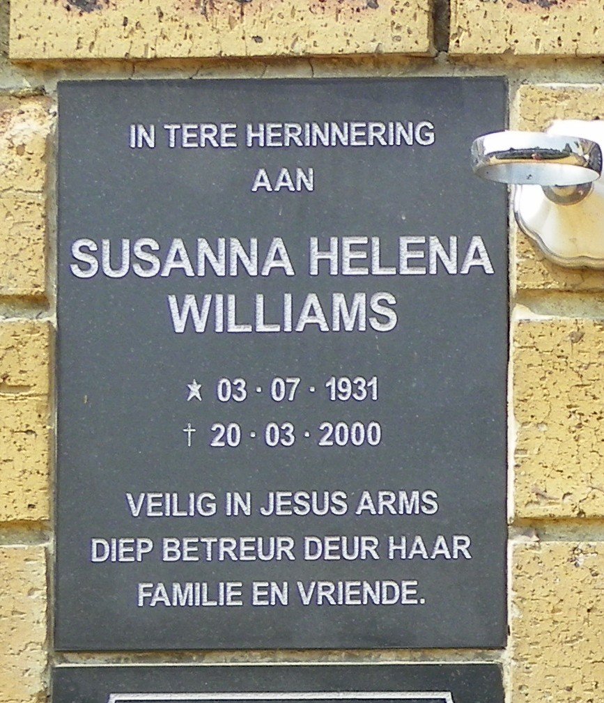 WILLIAMS Susanna Helena 1931-2000