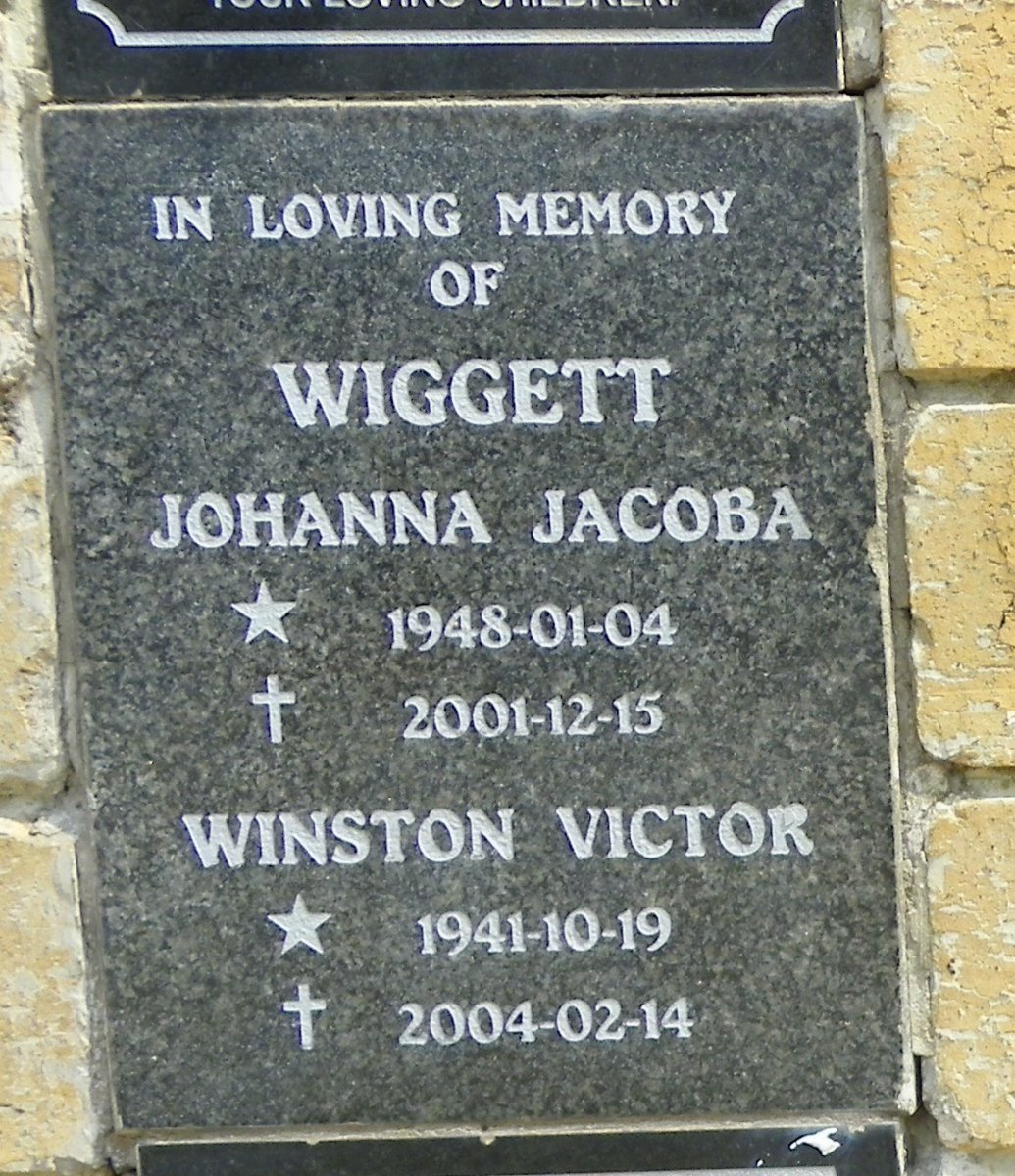 WIGGETT Winston Victor 1941-2004 &amp; Johanna Jacoba 1948-2001