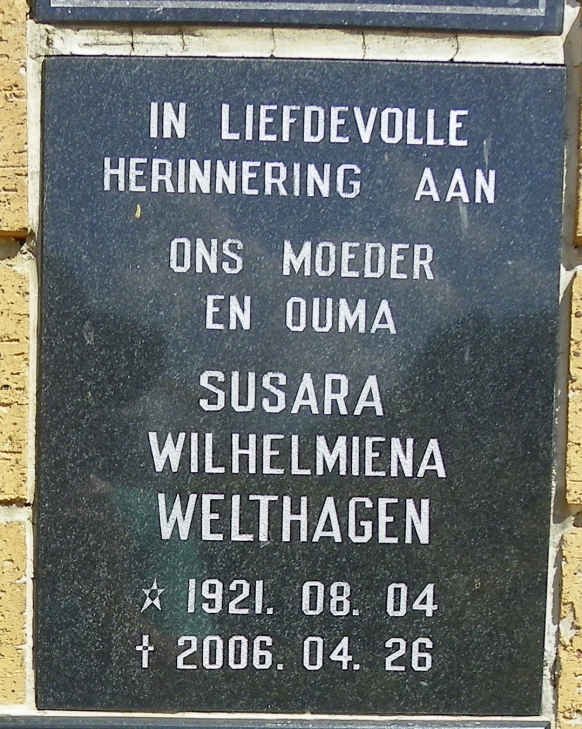 WELTHAGEN Susara Wilhelmiena 1921-2006
