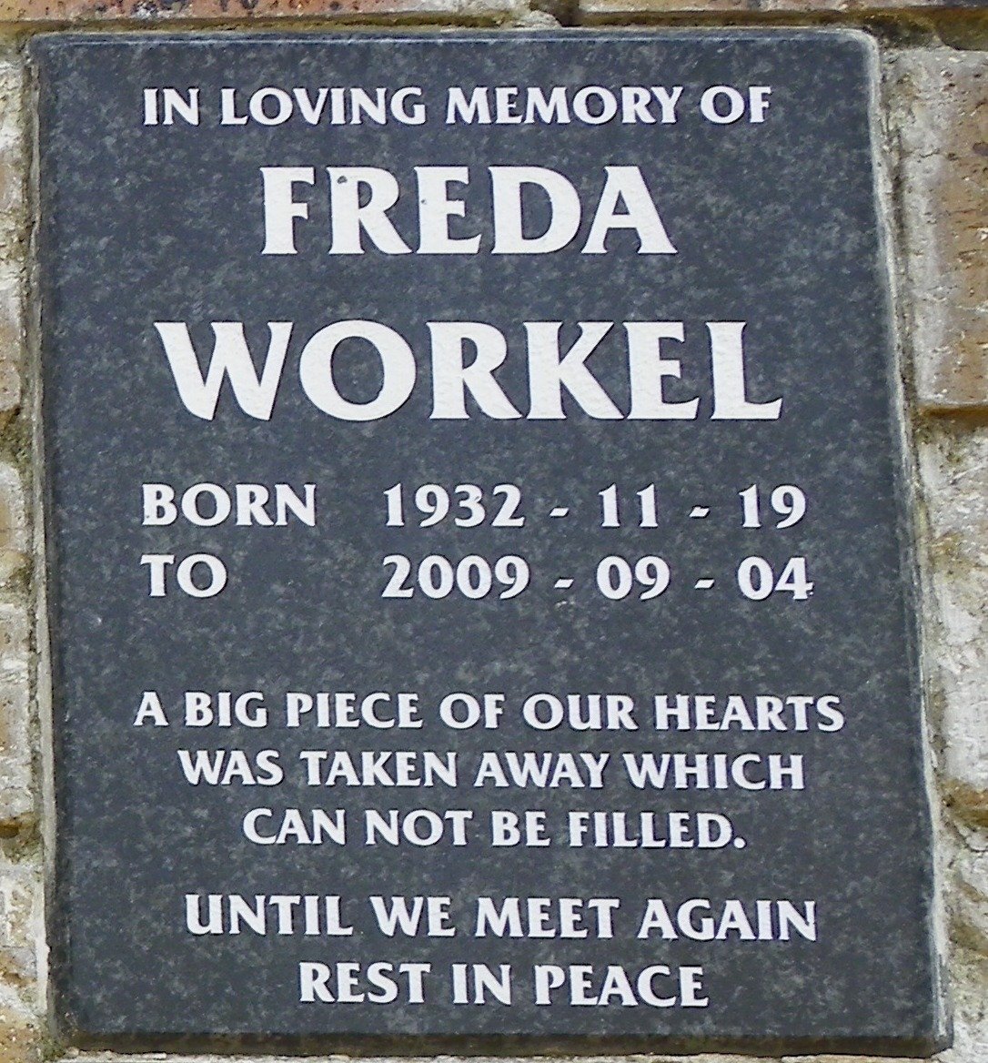 WORKEL Freda 1932-2009