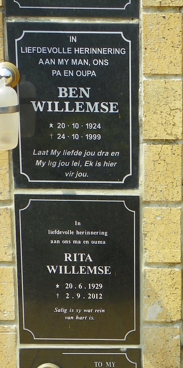 WILLEMSE Ben 1924-1999 &amp; Rita 1929-2012