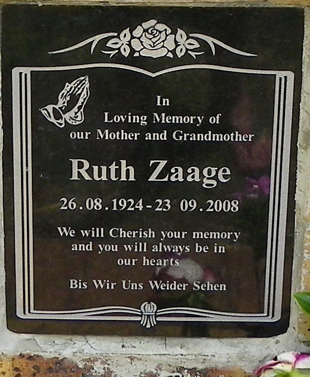 ZAAGE Ruth 1924-2008