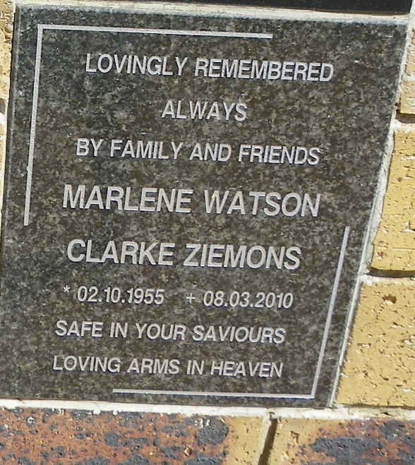 ZIEMONS Marlene Watson Clarke 1955-2010
