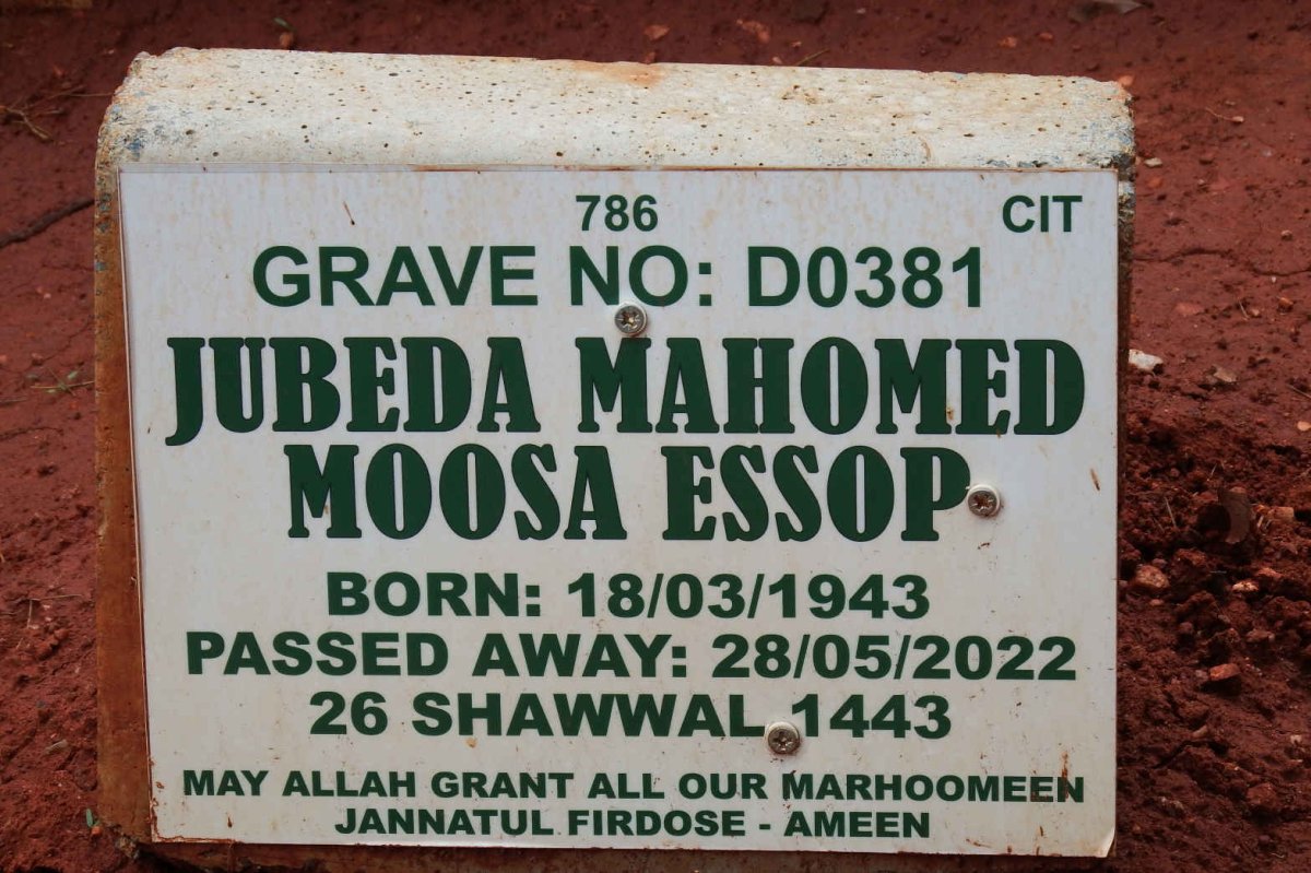 ESSOP Jubeda Mahomed Moosa 1943-2022