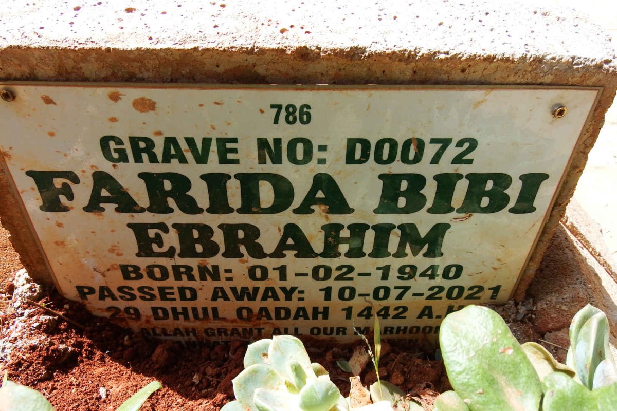 EBRAHIM Farida Bibi 1940-2021