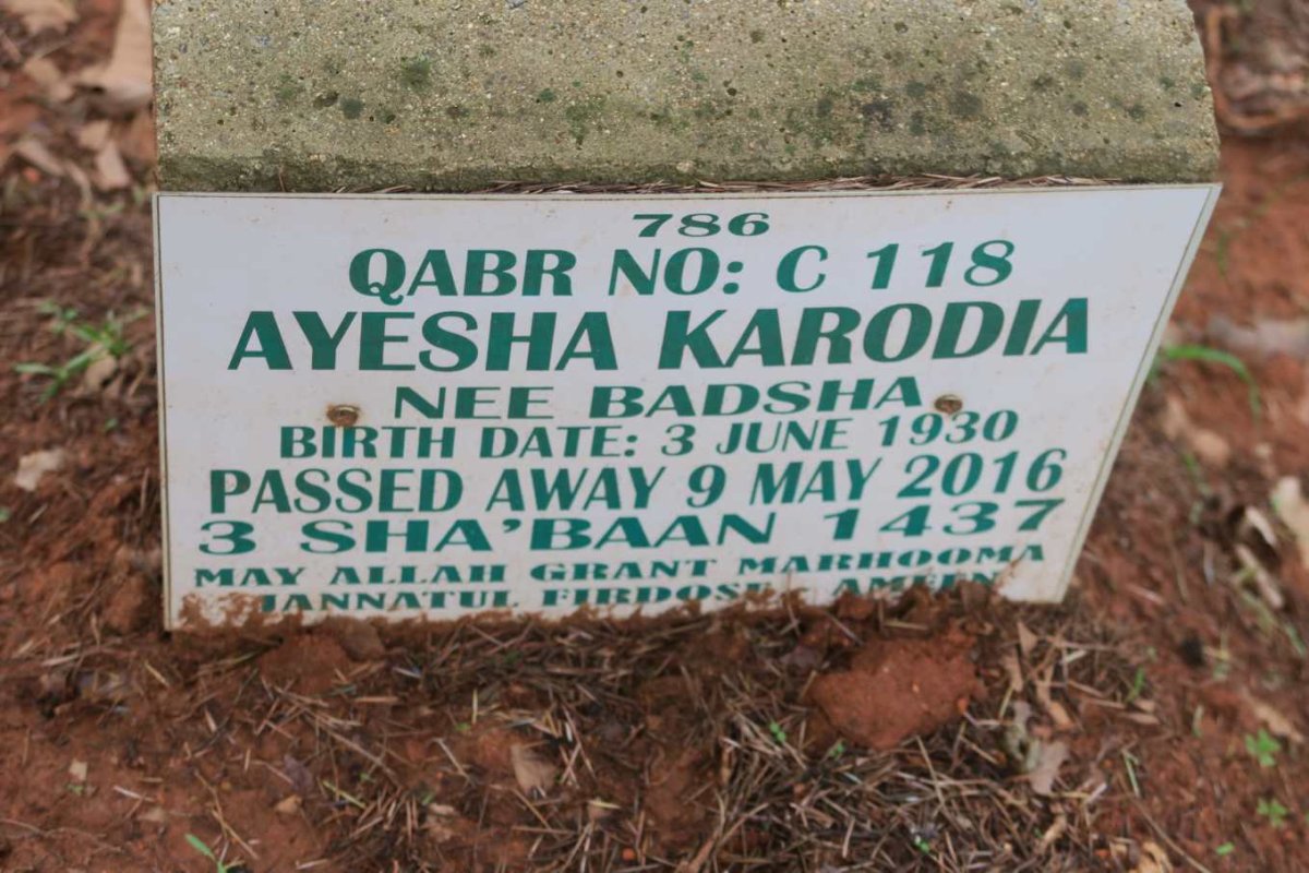 KARODIA Ayesha nee BADSHA 1930-2016