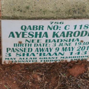 KARODIA Ayesha nee BADSHA 1930-2016