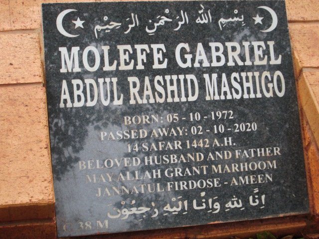 MASHIGO Molefe Gabriel Abdul Rashid 1972-2020