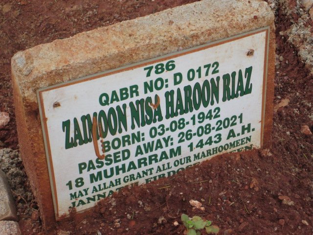 RIAZ Zaimoon Nisa Haroon 1942-2021