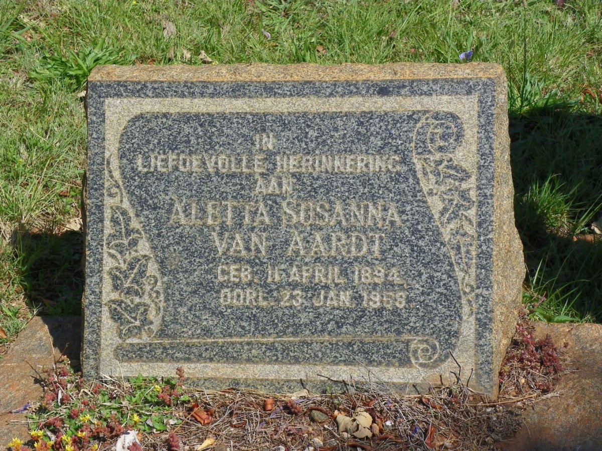 AARDT Aletta Susanna, van 1894-1959