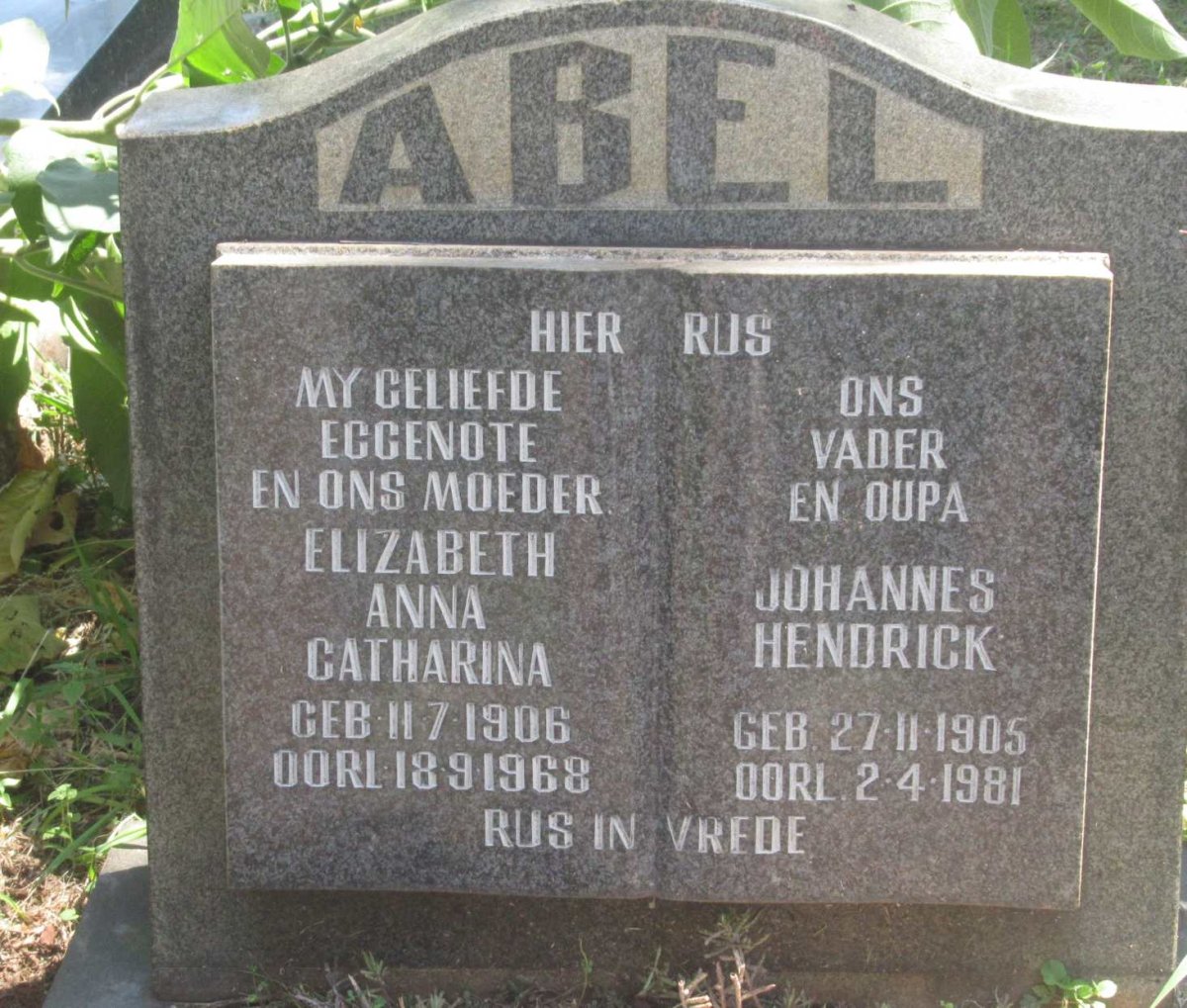 ABEL Johannes Hendrick 1905-1981 &amp; Elizabeth Anna Catharina 1906-1968