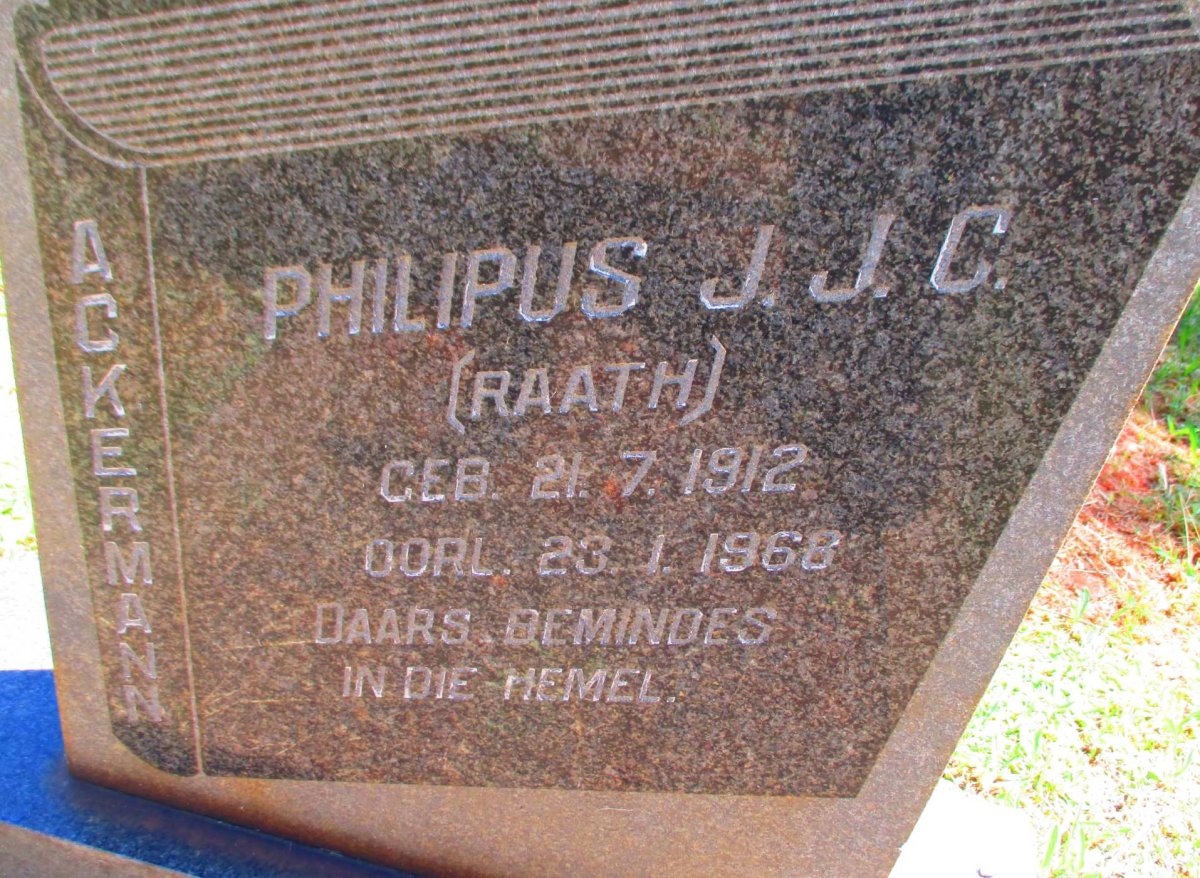 ACKERMANN Philipus J.J.C. nee RAATH 1912-1968