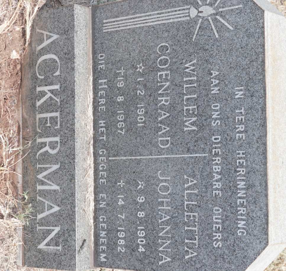 ACKERMAN Willem Coenraad 1901-1967 &amp; Alletta Johanna 1904-1982