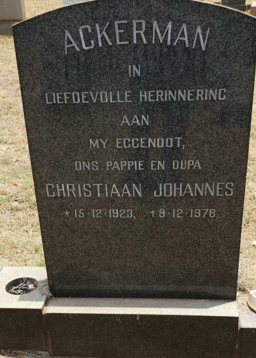 ACKERMAN Christiaan Johannes 1923-1978