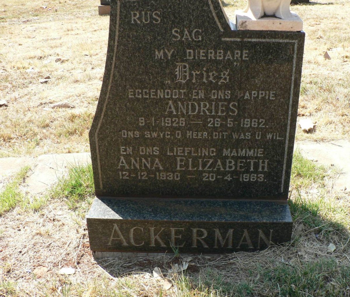ACKERMAN Andries 1926-1962 &amp; Anna Elizabeth 1930-1963