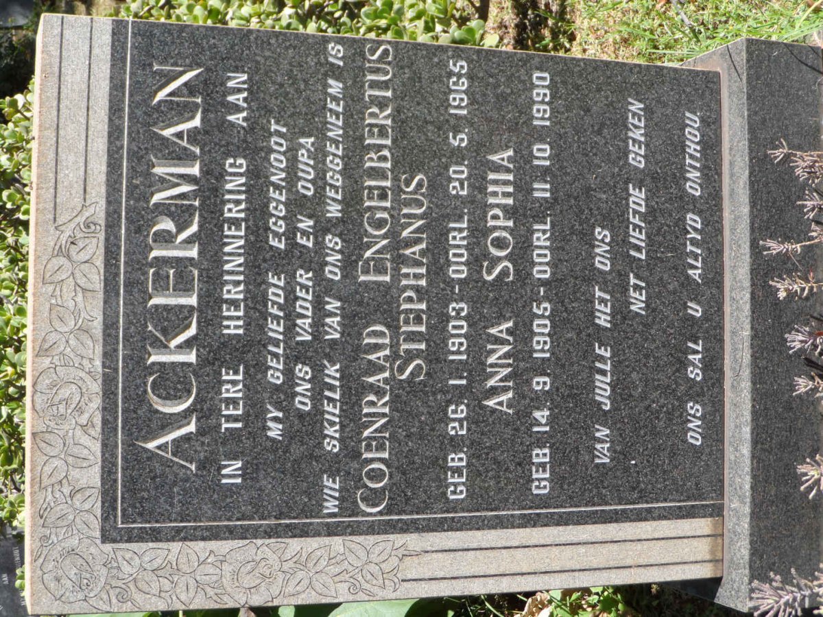 ACKERMAN Coenraad Engelbertus Stephanus 1903-1965 &amp; Anna Sophia 1905-1990