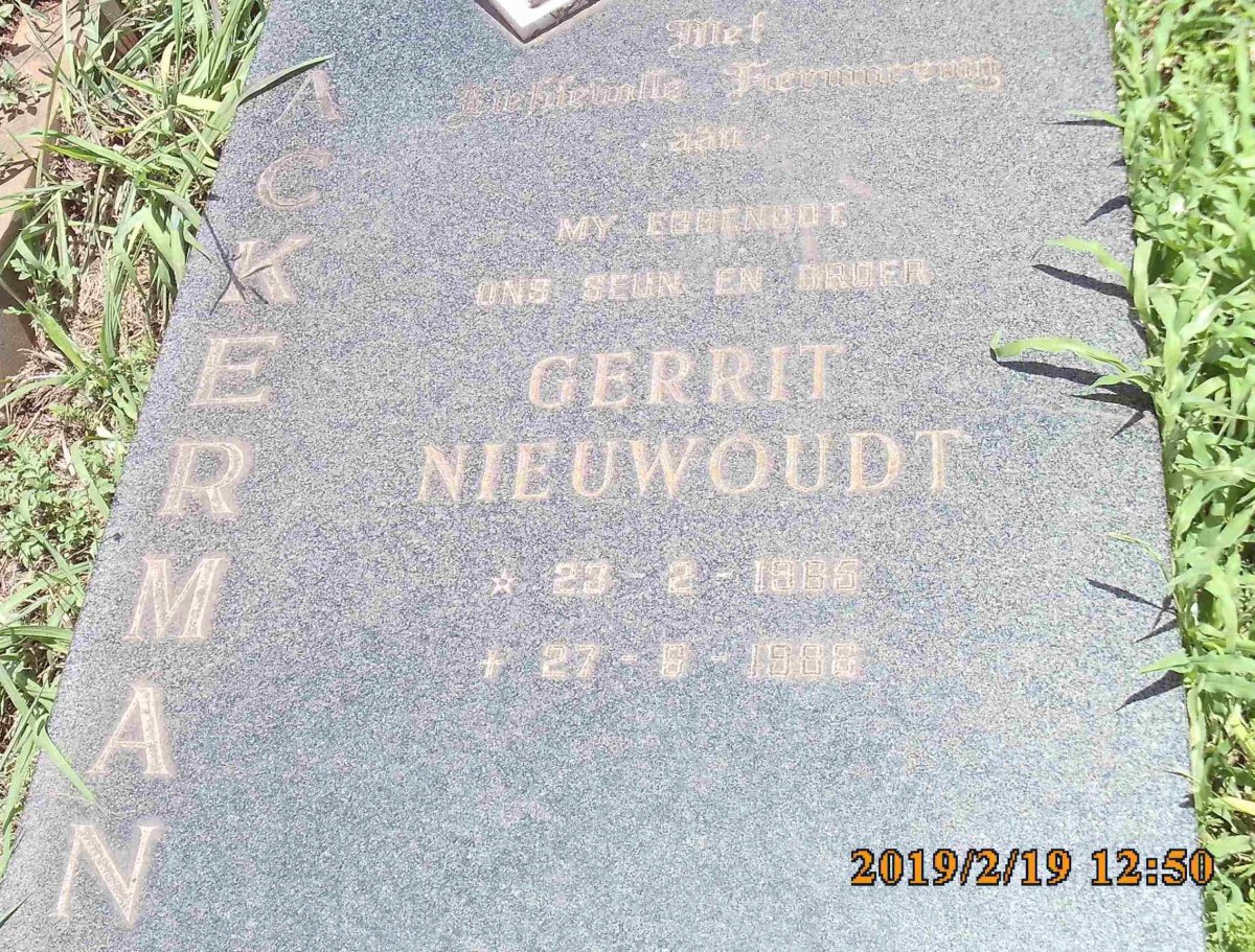 ACKERMAN Gerrit Nieuwoudt 1965-1988