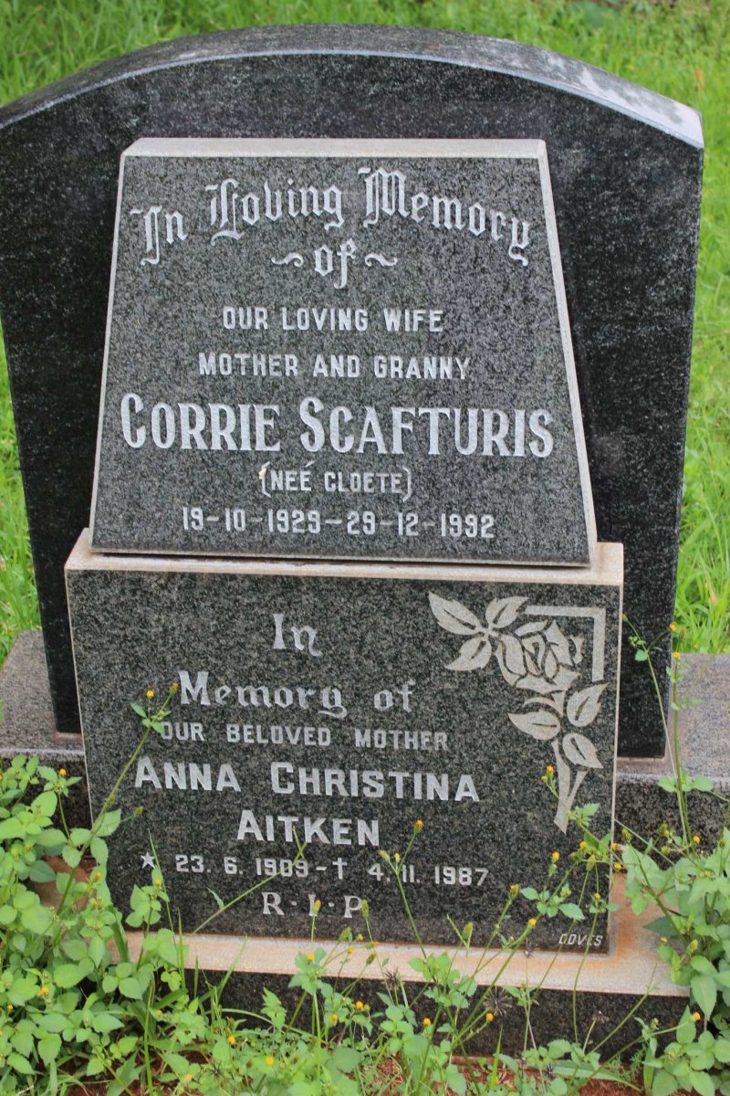AITKEN Anna Christina 1909-1987 :: SCAFTURIS Corrie nee CLOETE 1929-1992