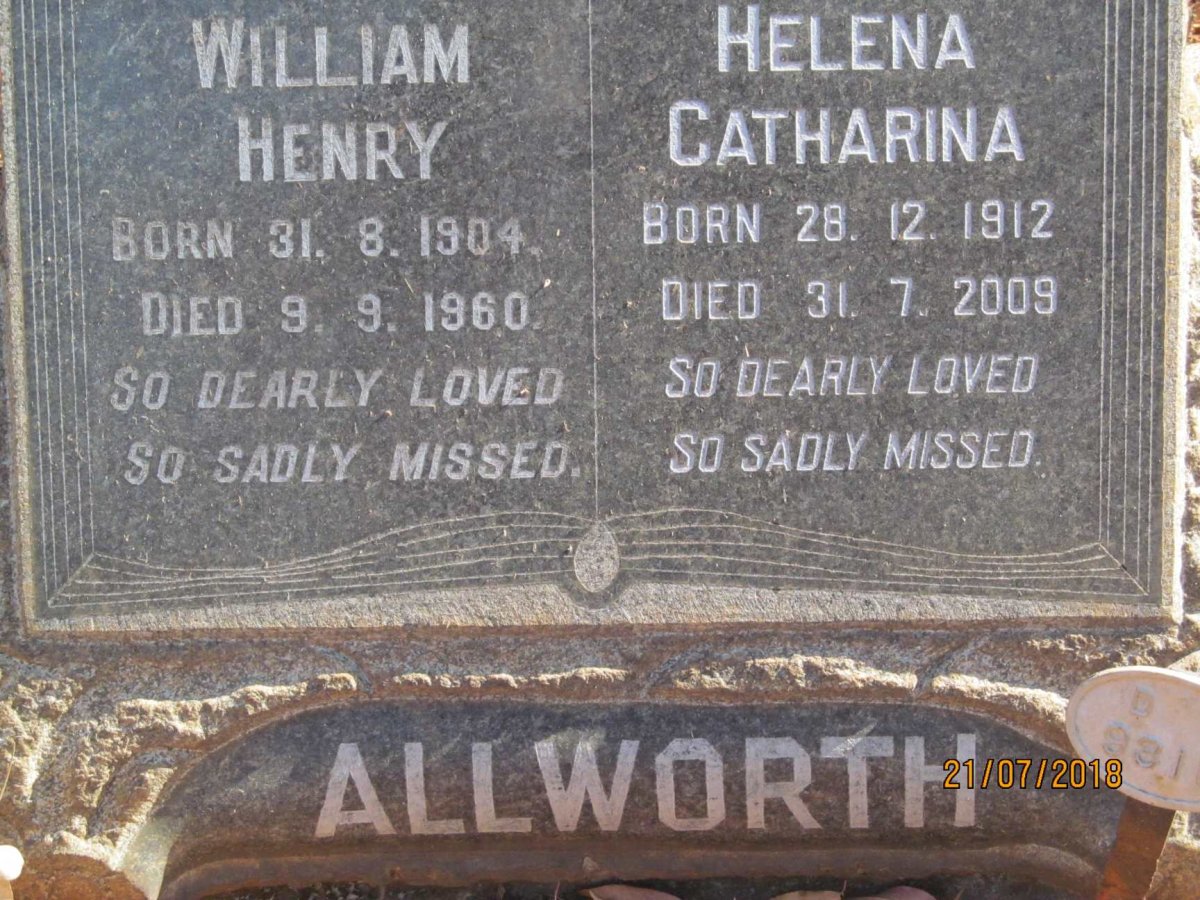 ALLWORTH William Henry 1904-1960 &amp; Helena Catharina 1912-2009