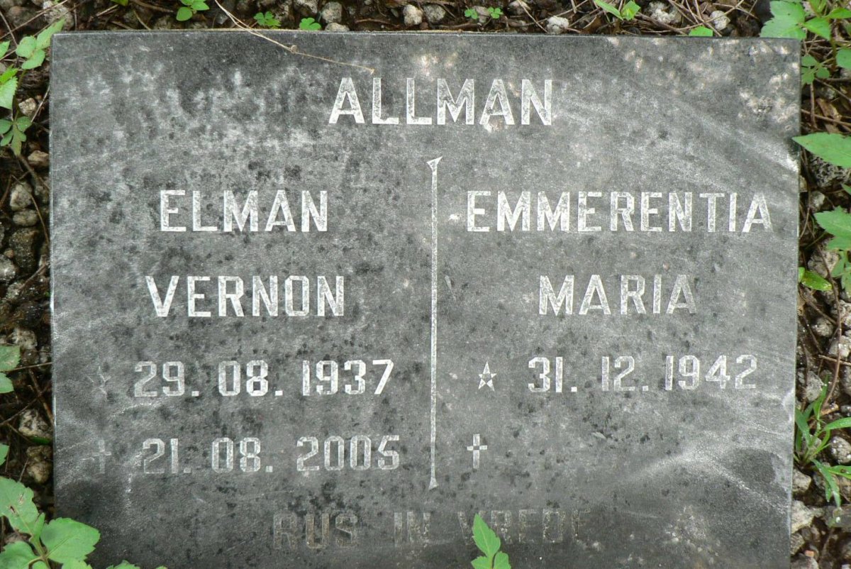 ALLMAN Elman Vernon 1937-2005 &amp; Emmerentia Maria 1942-