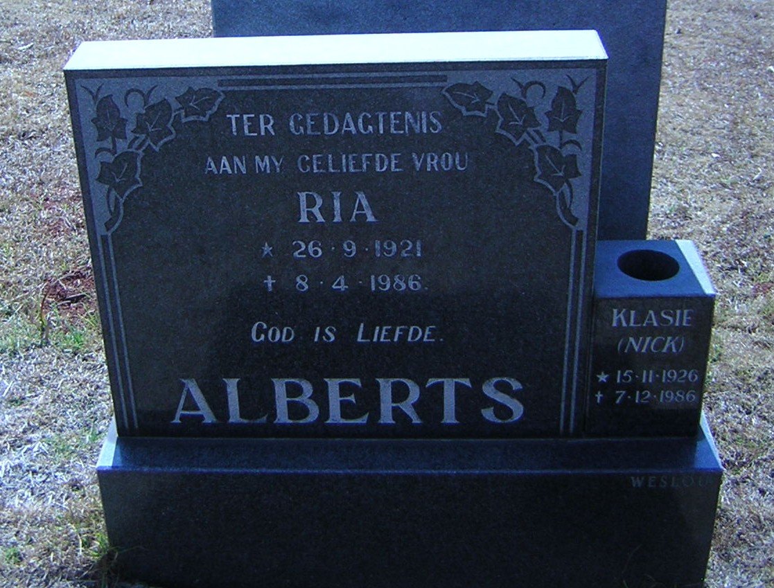 ALBERTS Klasie 1926-1986 &amp; Ria 1921-1986