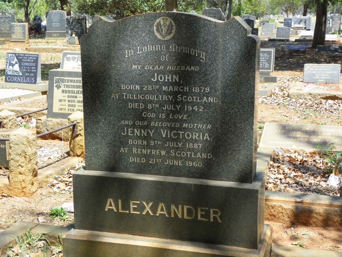 ALEXANDER John 1879-1942 &amp; Jenny Victoria 1887-1960