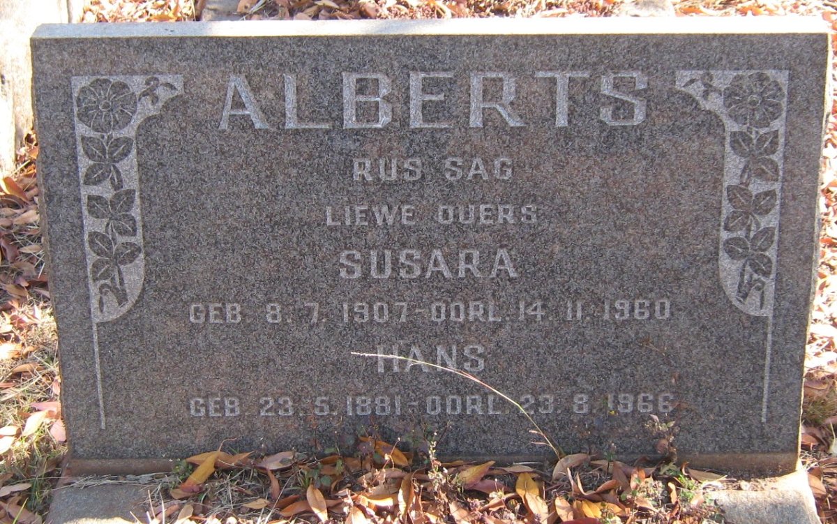 ALBERTS Hans 1881-1966 &amp; Susara 1907-1960