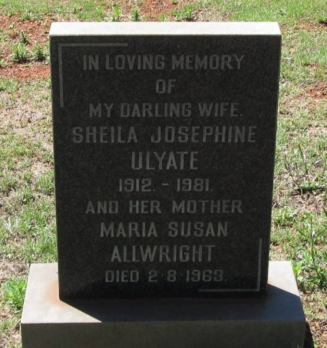 ALLWRIGHT Maria Susan -1963 :: ULYATE Sheila  Josephine 1912-1981 