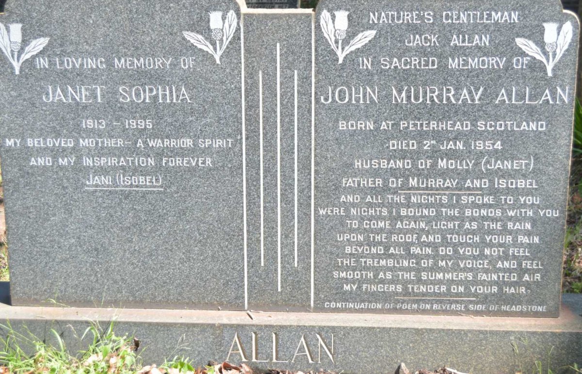 ALLAN John Murray -1954 &amp; Janet Sophia 1913-1995 _1