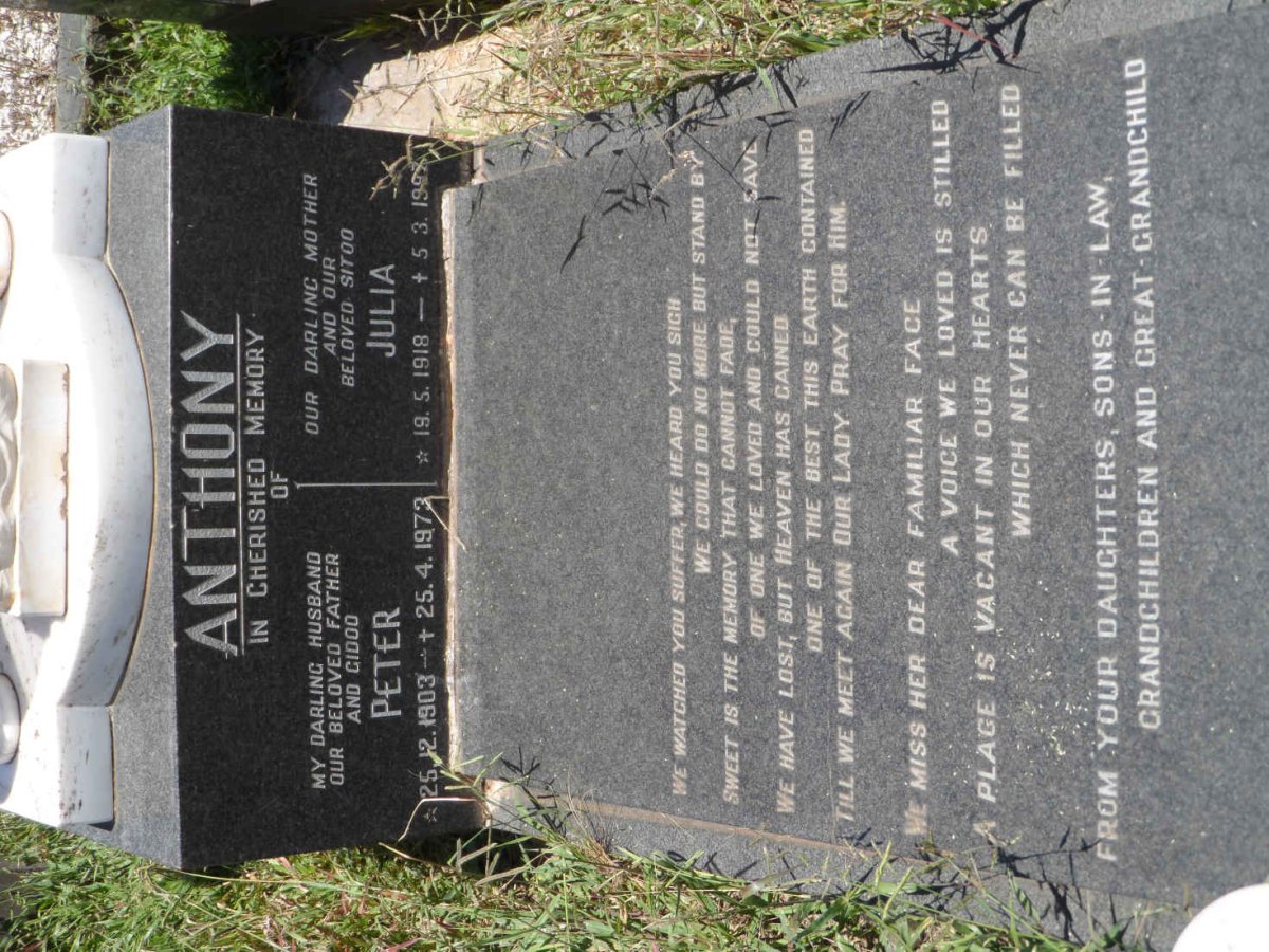 ANTHONY Peter 1903-1973 &amp; Julia 1918-1987