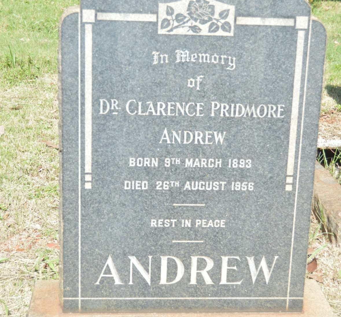 ANDREW Clarence Pridmore 1893-1956