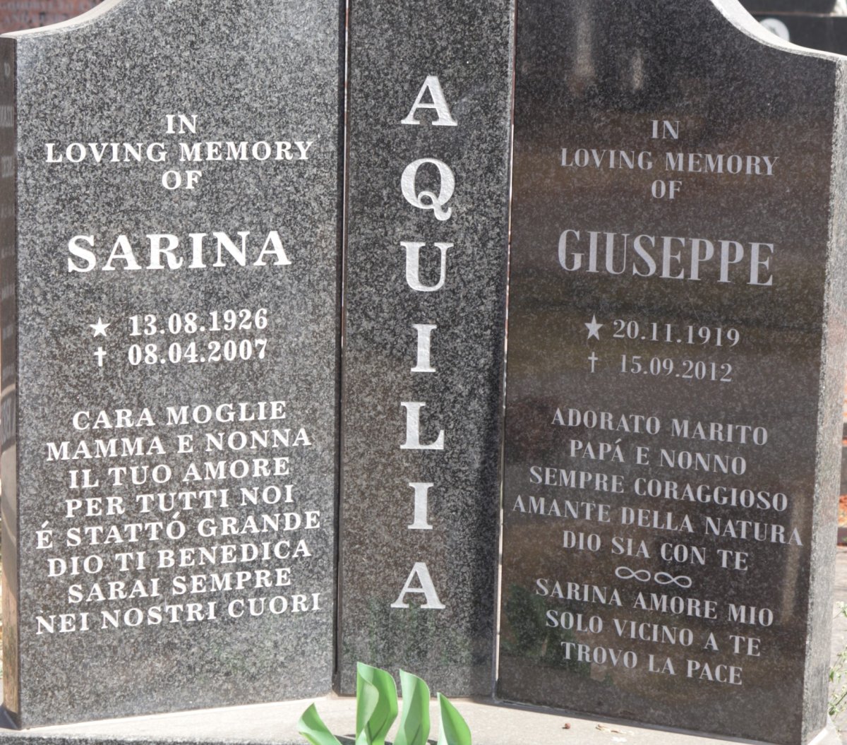 AQUILIA Giuseppe 1919-2012 &amp; Sarina 1926-2007