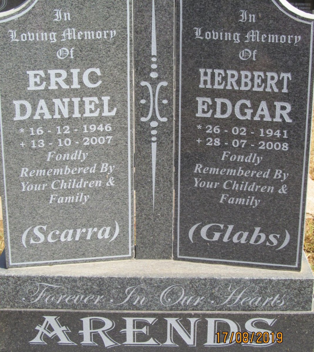 ARENDS Eric Daniel 1946-2007 :: ARENDS Herbert Edgar 1941-2008