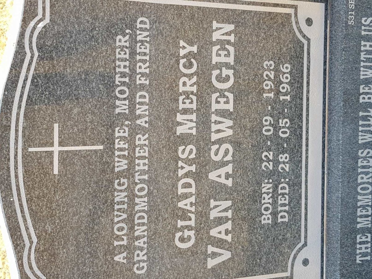 ASWEGEN Gladys Mercy, van 1923-1966